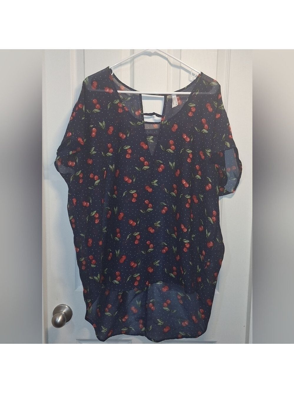 Live for Truth Navy Cherry Print Sheer Top 2X